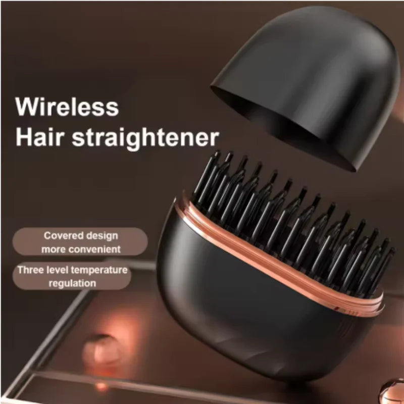 Clevro Cordless Hair Straightener Brush - Wireless Rechargeable Hot Comb